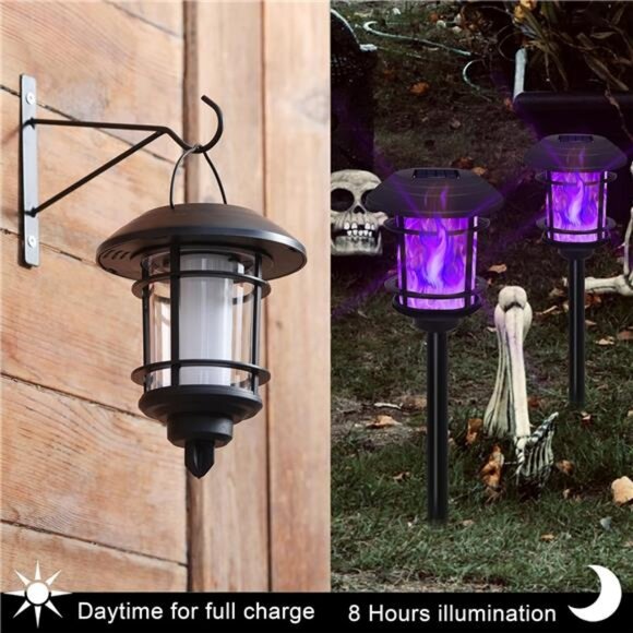 6 Pack Solar Flame Torch Lights Outdoor, Dual Use Flickering Purple - Picture 4 of 7